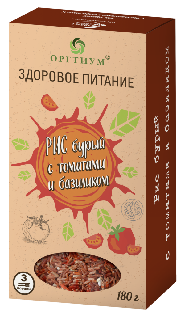 Рис бурый экологический с томатами и базиликом, 180 гр, Оргтиум