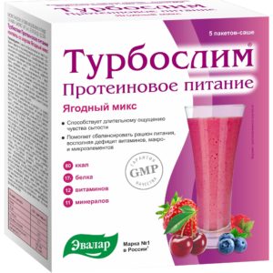 Турбослим протеиновое питание - коктейль со вкусом ягодный микс, пакеты-саше №5 по 36 гр, Эвалар
