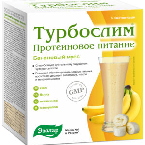 Турбослим протеиновое питание - коктейль со вкусом банановый мусс, пакеты-саше №5 по 36 гр, Эвалар