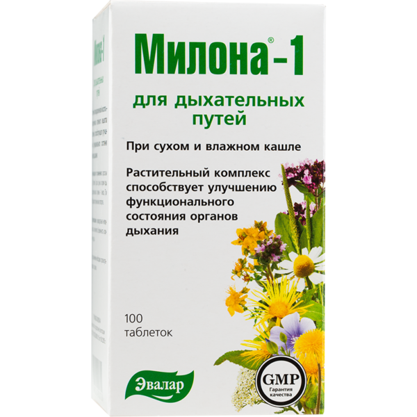 Милона-1, для дыхательных путей, 100 таблеток, Эвалар